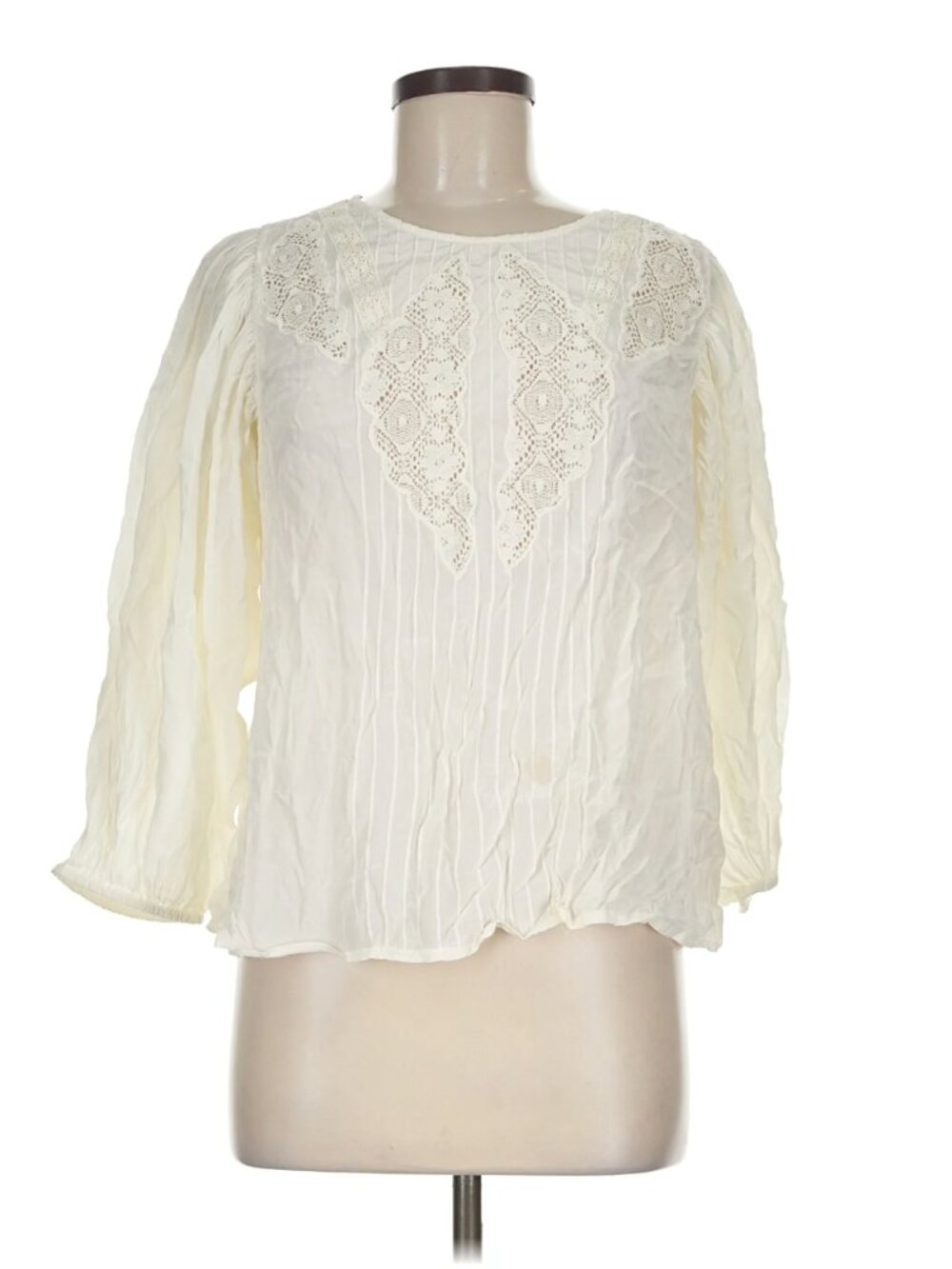 Farm Rio White Lace Crochet Puff Sleeve Blouse Top Size M Boho Romantic